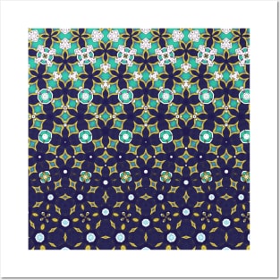 Pretty Blue Flower Pattern Design Posters and Art